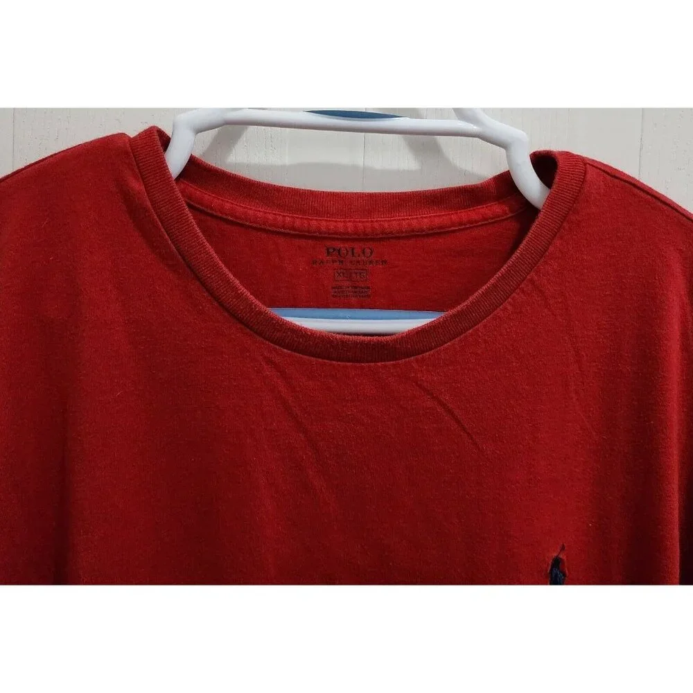 Polo Ralph Lauren Red Short Sleeve T Shirt Size XL Blue Pony Logo 100% Cotton‎